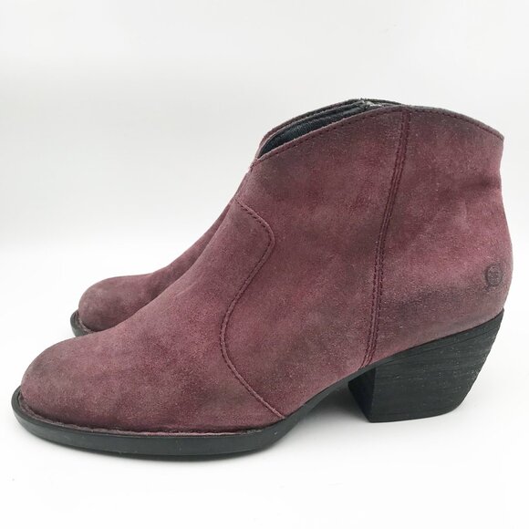 BORN Burgundy Suede Western Distressed Leather Ankle Booties Boots Womens 10 - Picture 3 of 13